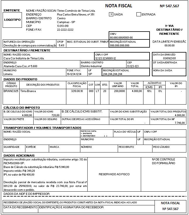 Devolução de substituído para contribuinte substituto