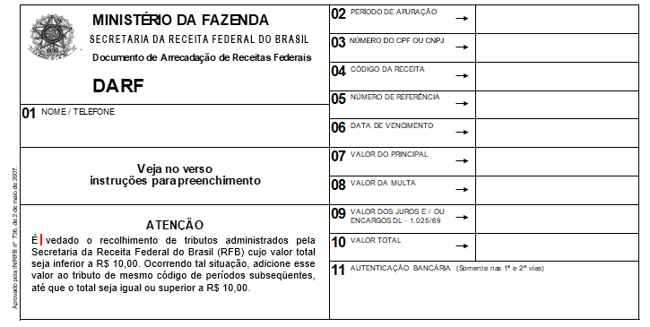 Modelo de Documento de Arrecadação de Receitas Federais (Darf)