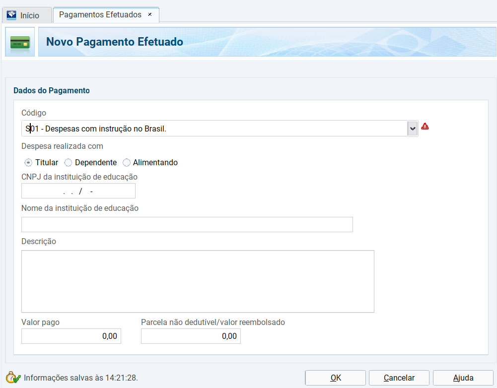 Ficha Pagamentos Efetuados da Declaração de Ajuste Anual (DAA)