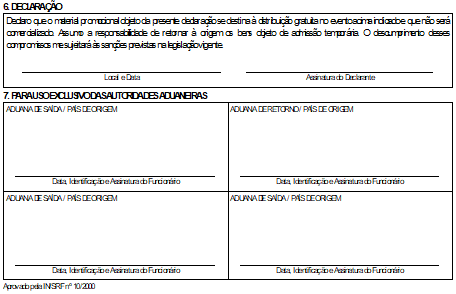 Declaração Aduaneira de Material Promocional